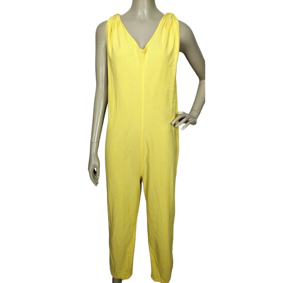 Vintage 80s 90s Crepe Sleeveless Yellow Jumpsuit Size XS/S/M/L - Picture 1 of 8